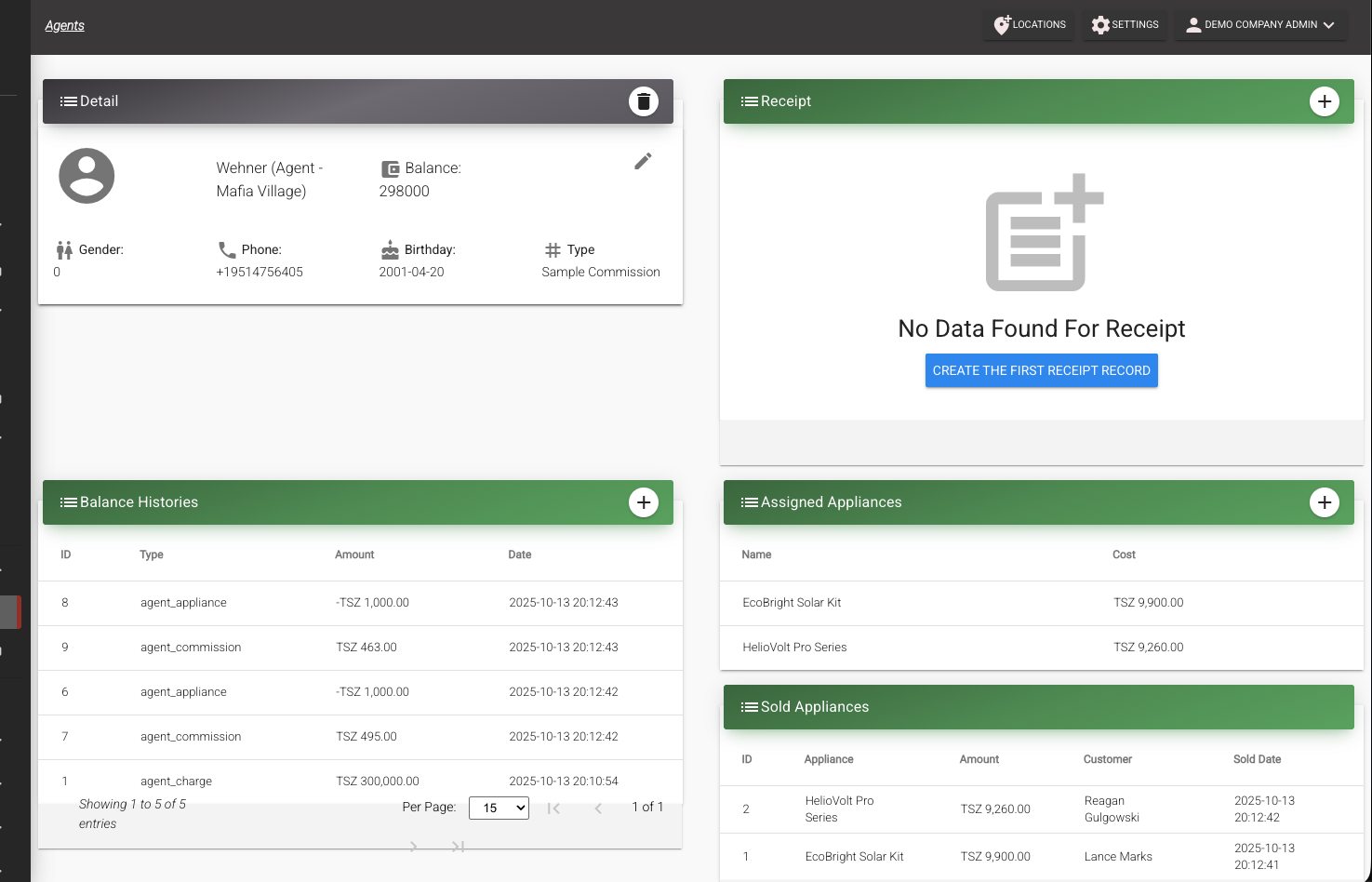 Agent balance history