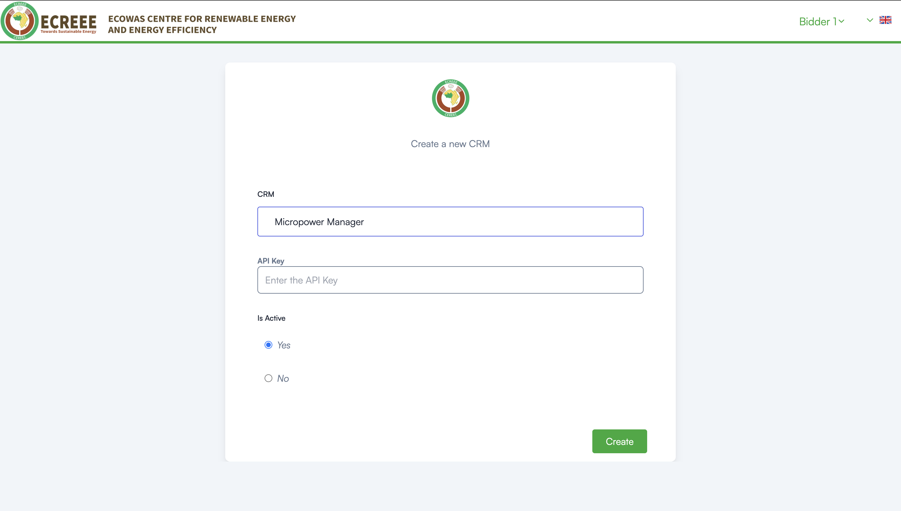 Ecreee CRM Management Page