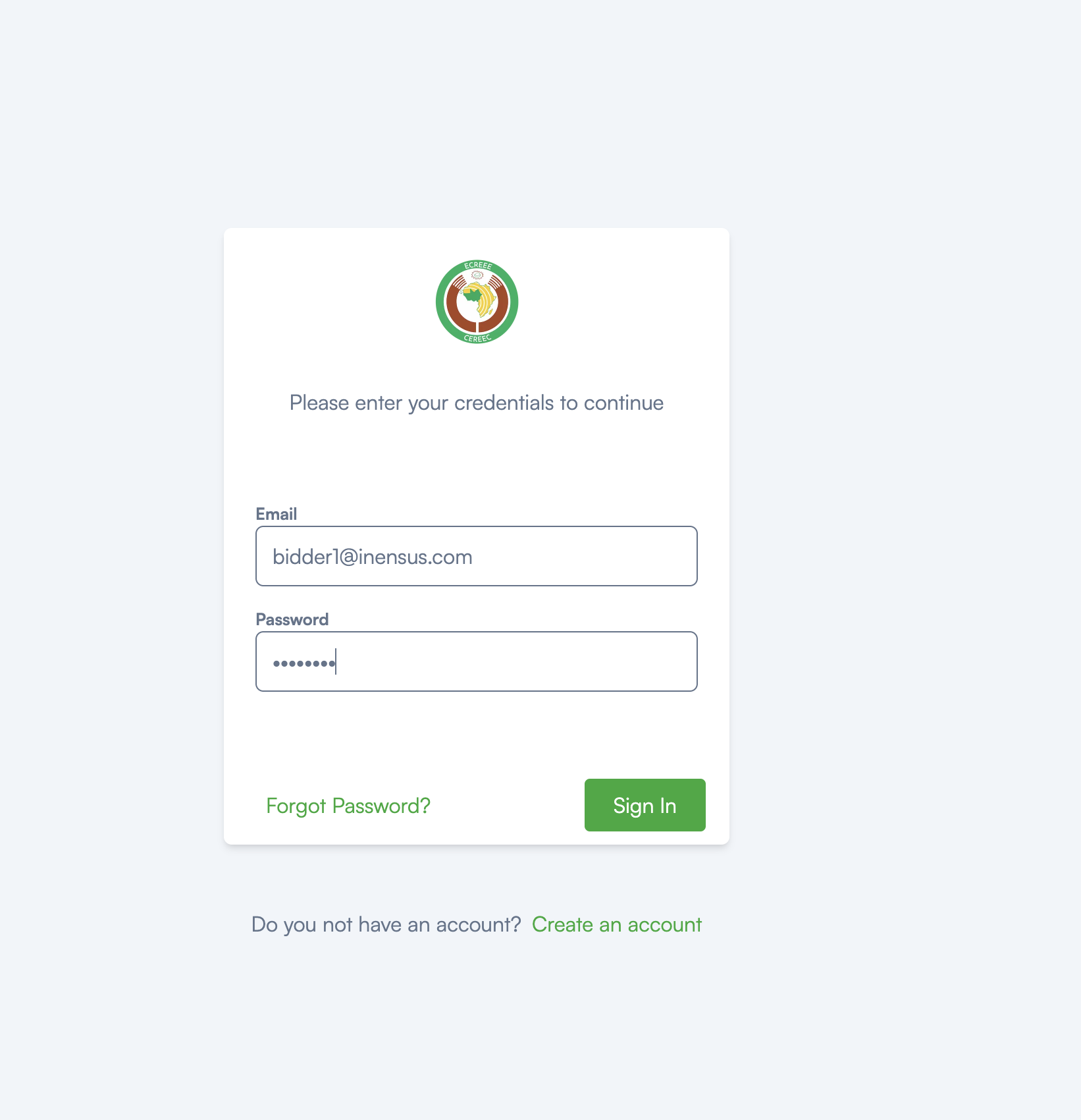 Ecreee Login Page