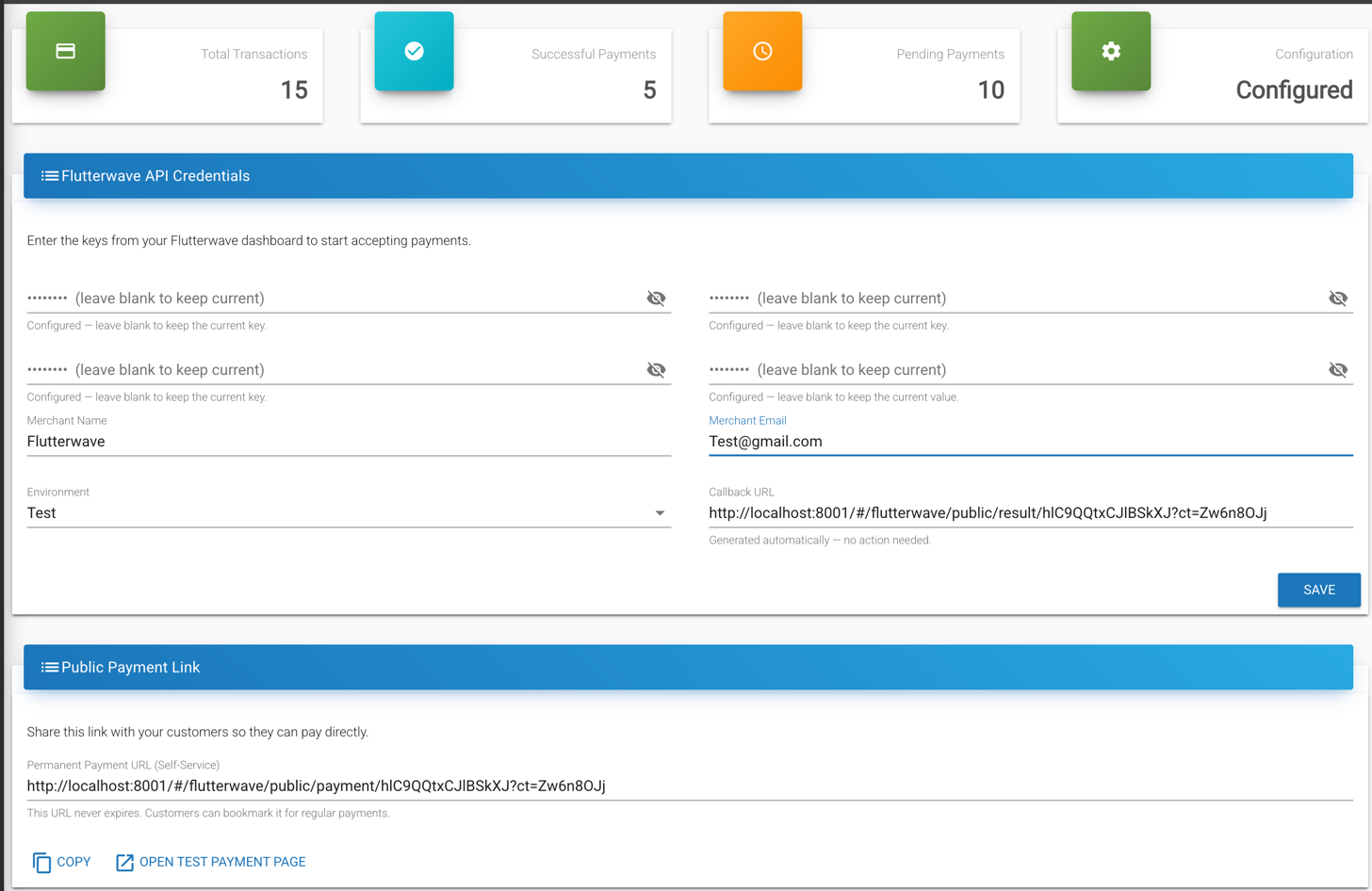 Flutterwave Credentials Configuration