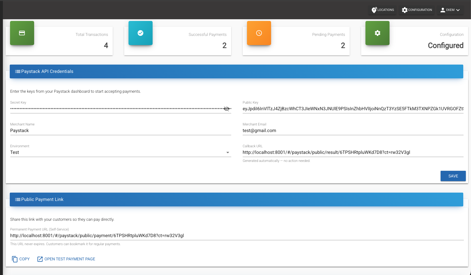 Paystack Credentials Configuration